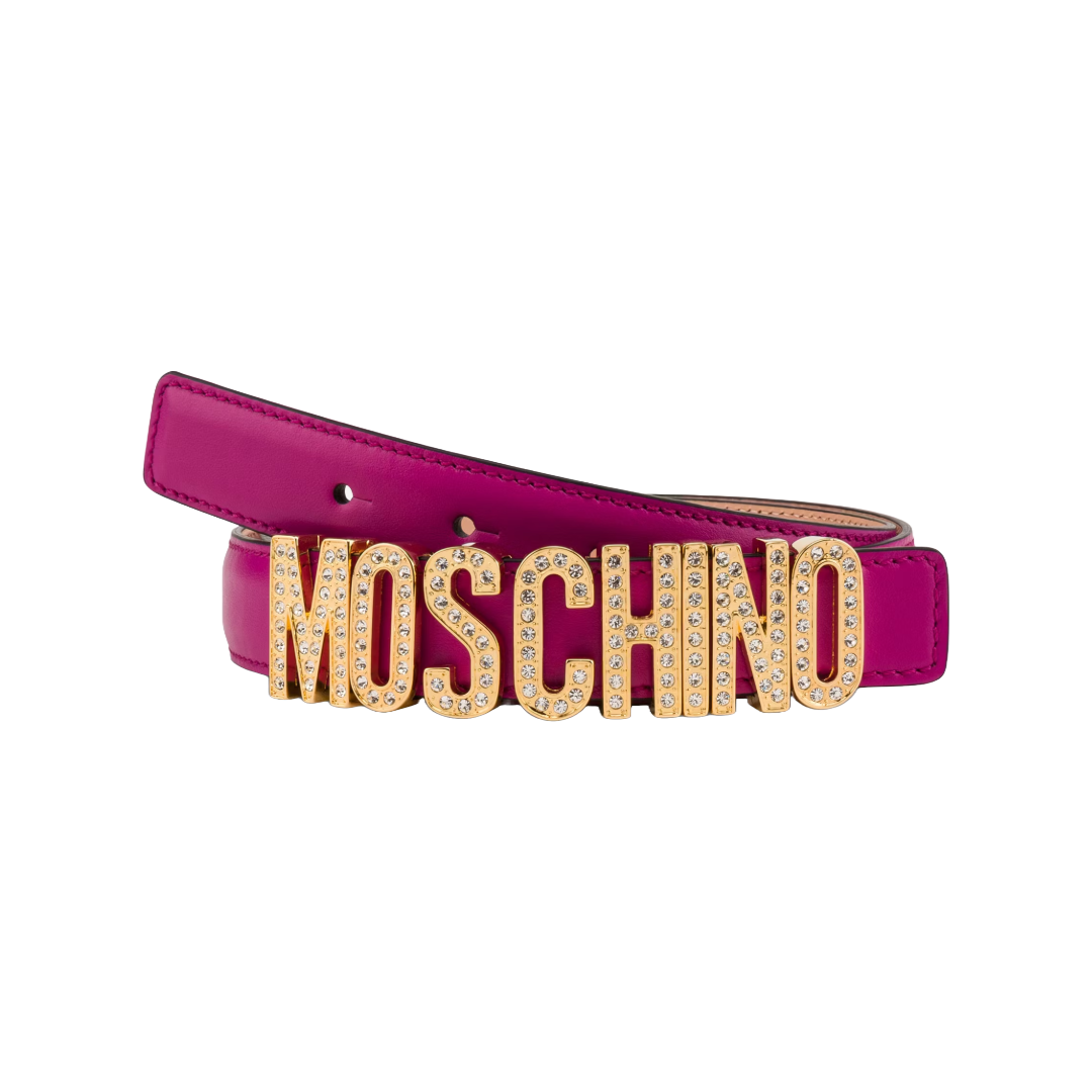 MOSCHINO GOLD LOGO LETTERING WITH RHINESTONES  BELT
