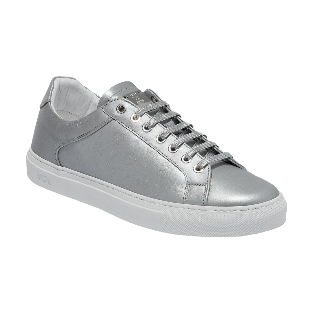 SILVER MEN'S LOW TOP CLASSIC SNEAKERS IN MONOGRAM LEATHER