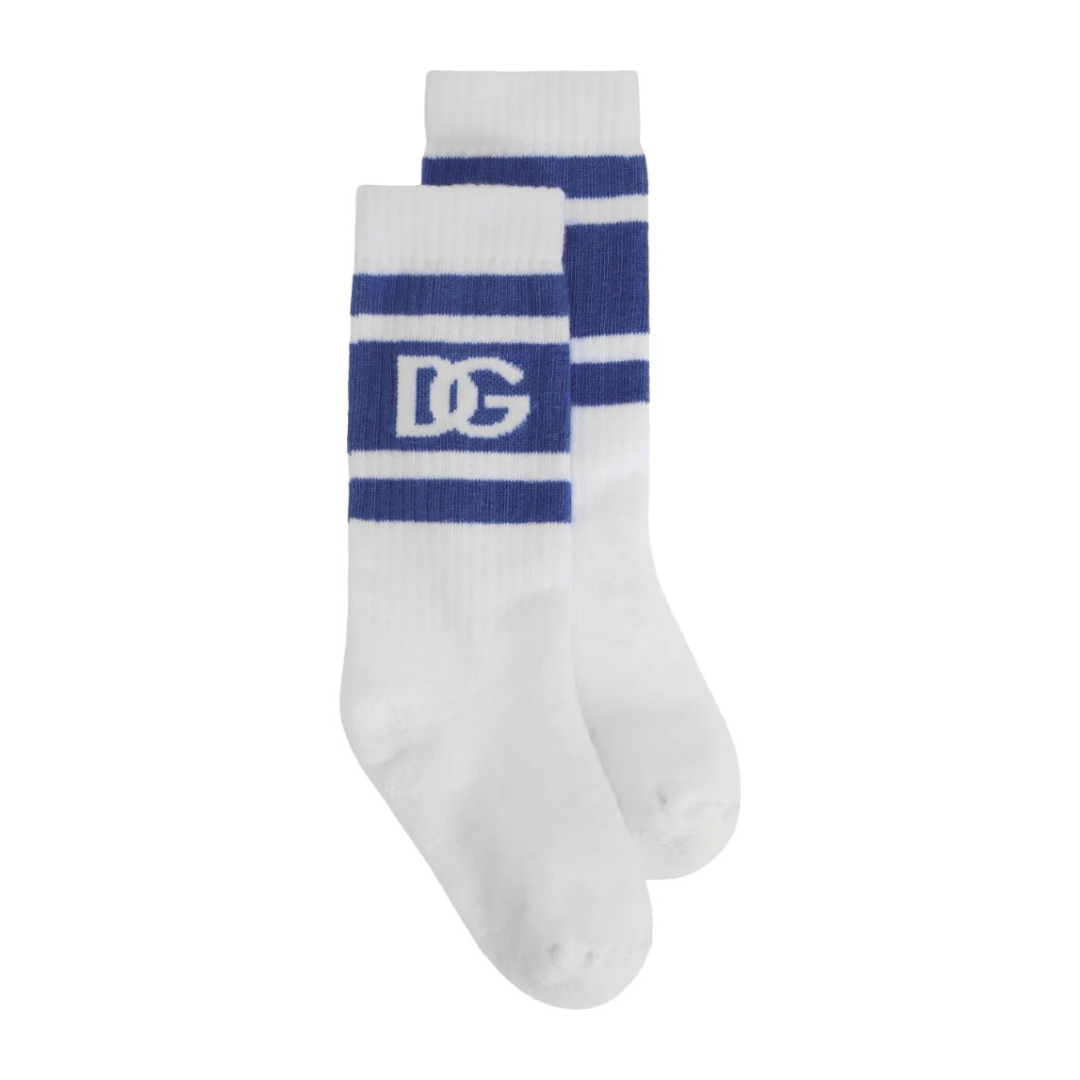 KIDS WHITE/BLUE SOCKS WITH DG LOGO